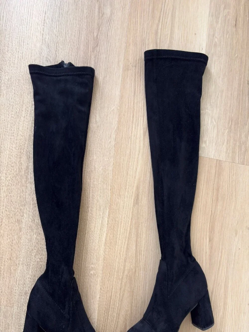 Black Faux Suede Over The Knee Boots Size 7 Block Heel
